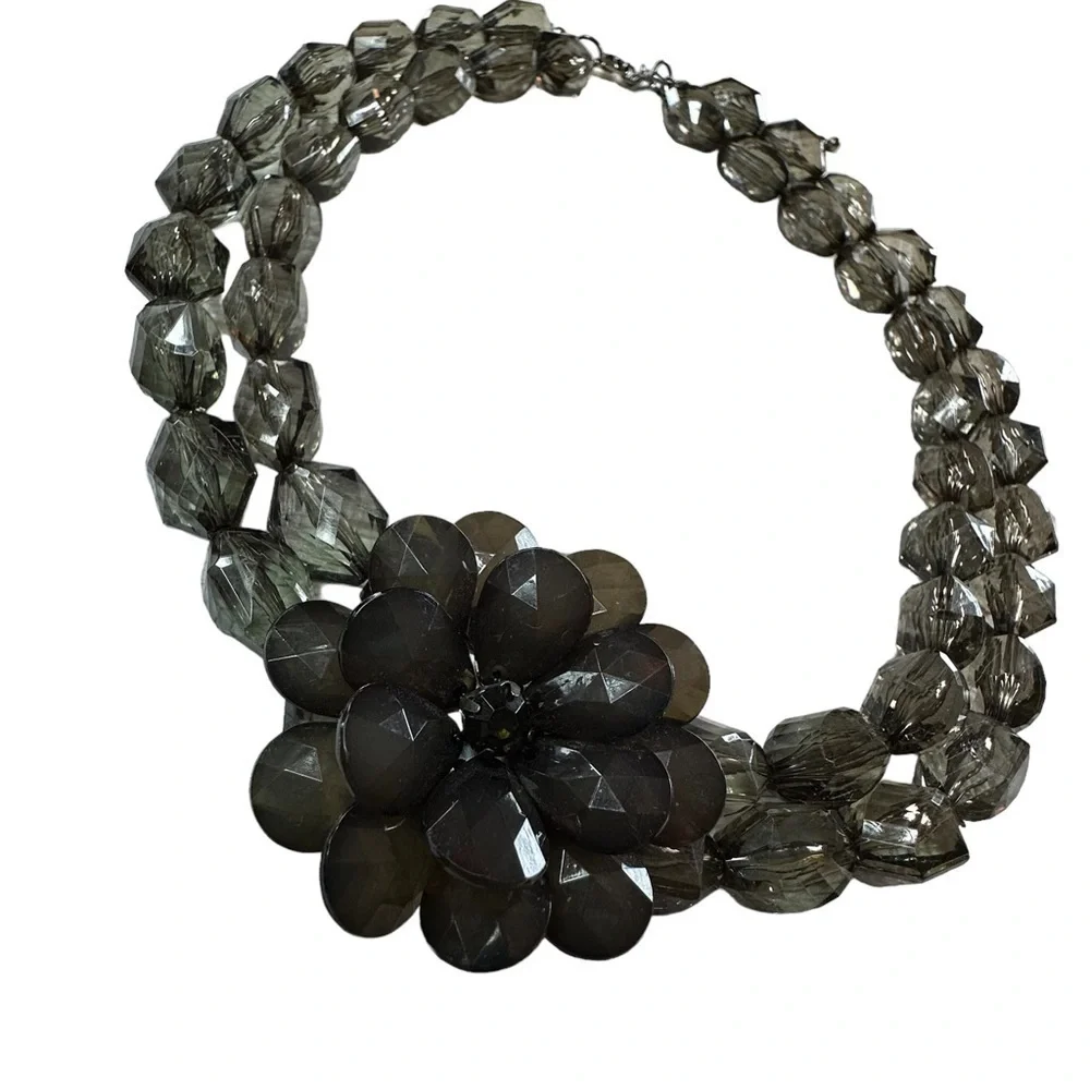 Stunning Beaded Large Flower Double Strand Statement Necklace